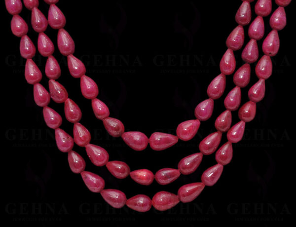 3 Rows Of Natural Ruby Gemstone Drop Shaped Bead Necklace NP-1300