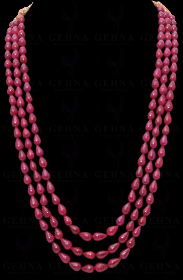 3 Rows Of Natural Ruby Gemstone Drop Shaped Bead Necklace NP-1300