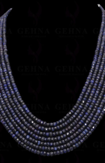 7 Rows African Blue Sapphire Gemstone Faceted Bead Necklace NP-1303