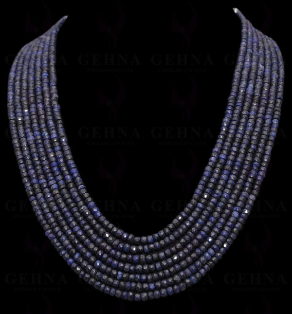 7 Rows African Blue Sapphire Gemstone Faceted Bead Necklace NP-1303