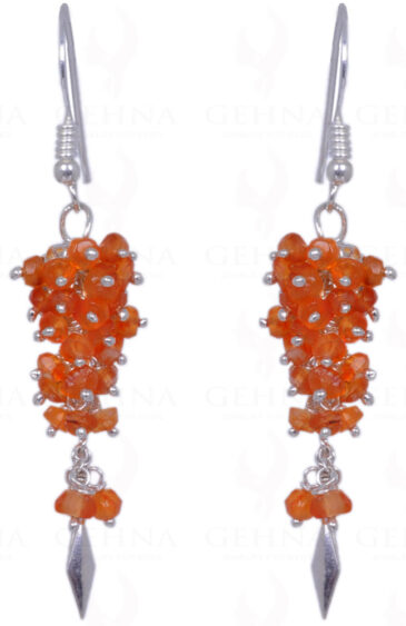 Mandarin Garnet Gemstone Bead Earrings Made In .925 Sterling Silver ES-1305