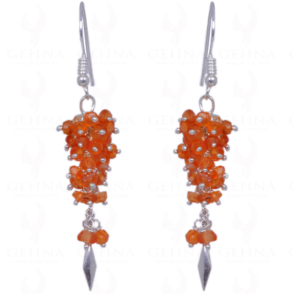 Mandarin Garnet Gemstone Bead Earrings Made In .925 Sterling Silver ES-1305