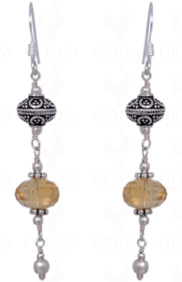 Citrine & Silver Bali Bead Earrings Made In .925 Solid Silver ES-1306