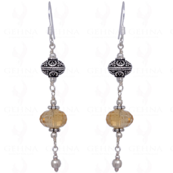 Citrine & Silver Bali Bead Earrings Made In .925 Solid Silver ES-1306