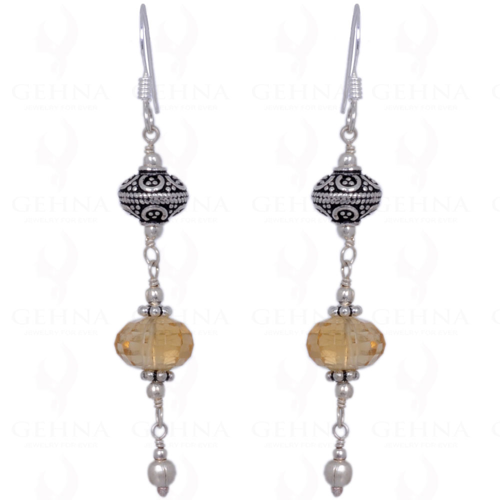 Citrine & Silver Bali Bead Earrings Made In .925 Solid Silver ES-1306