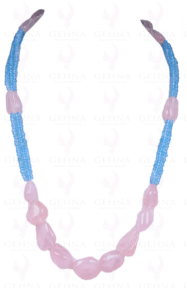 Rose Quartz & Blue Topaz Gemstone Bead Necklace NS-1306