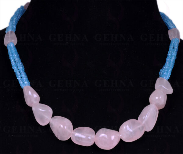 Rose Quartz & Blue Topaz Gemstone Bead Necklace NS-1306