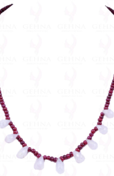 Ruby Bead & Rainbow MooNS-tone Drops Strand Necklace NS-1307