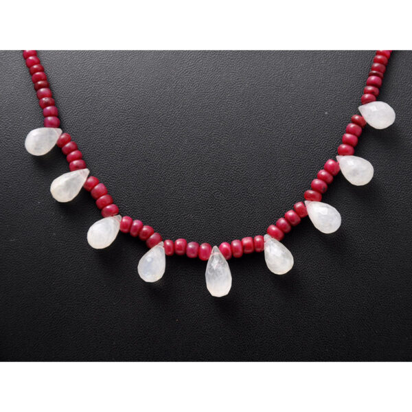 Ruby Bead & Rainbow MooNS-tone Drops Strand Necklace NS-1307