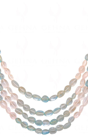 4 Rows of Aquamarine Gemstone Oval Shaped Cabochon Bead Necklace NS-1308