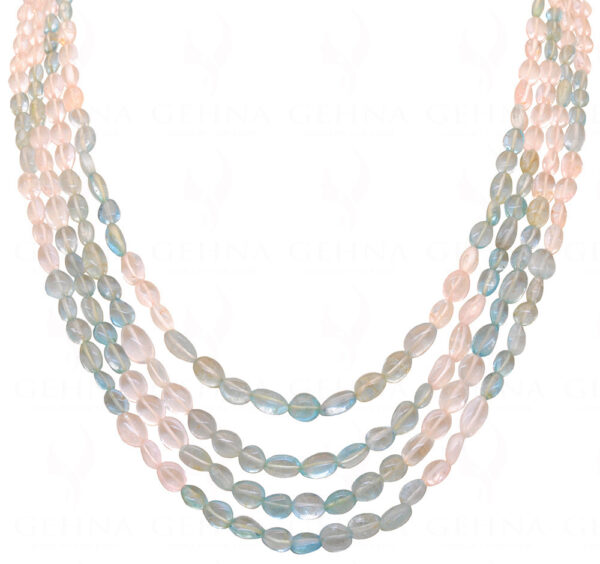 4 Rows of Aquamarine Gemstone Oval Shaped Cabochon Bead Necklace NS-1308