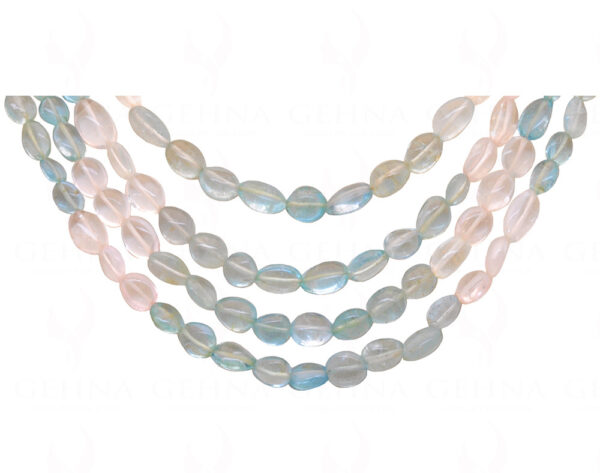 4 Rows of Aquamarine Gemstone Oval Shaped Cabochon Bead Necklace NS-1308