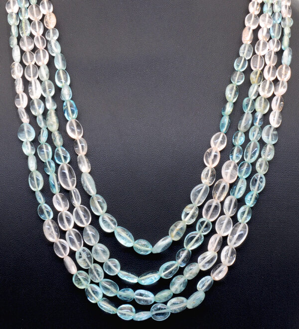 4 Rows of Aquamarine Gemstone Oval Shaped Cabochon Bead Necklace NS-1308