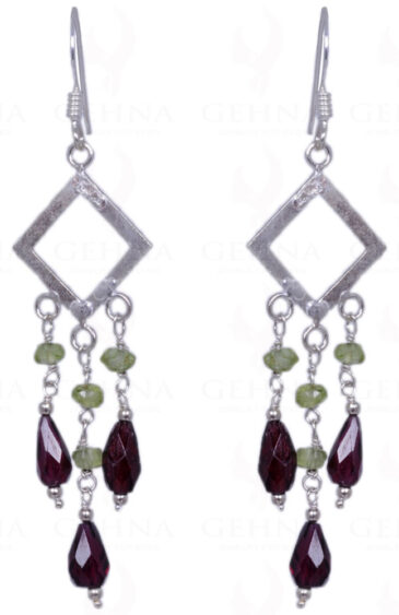 Peridot & Red Garnet Gemstone Earrings Made In .925 Solid Silver ES-1310