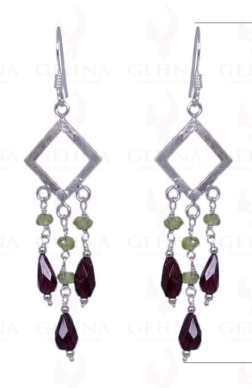 Peridot & Red Garnet Gemstone Earrings Made In .925 Solid Silver ES-1310