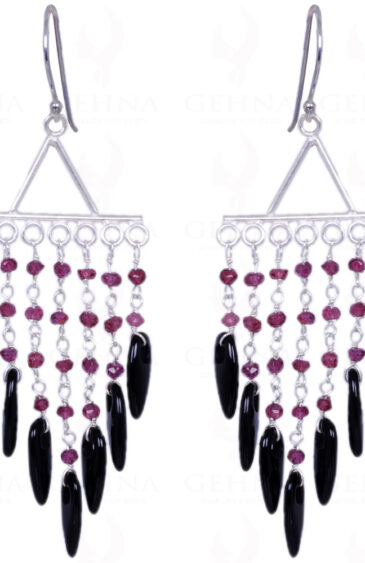 Pink Tourmaline & Black Onyx Gemstone Earrings In .925 Sterling Silver ES-1311