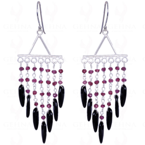Pink Tourmaline & Black Onyx Gemstone Earrings In .925 Sterling Silver ES-1311