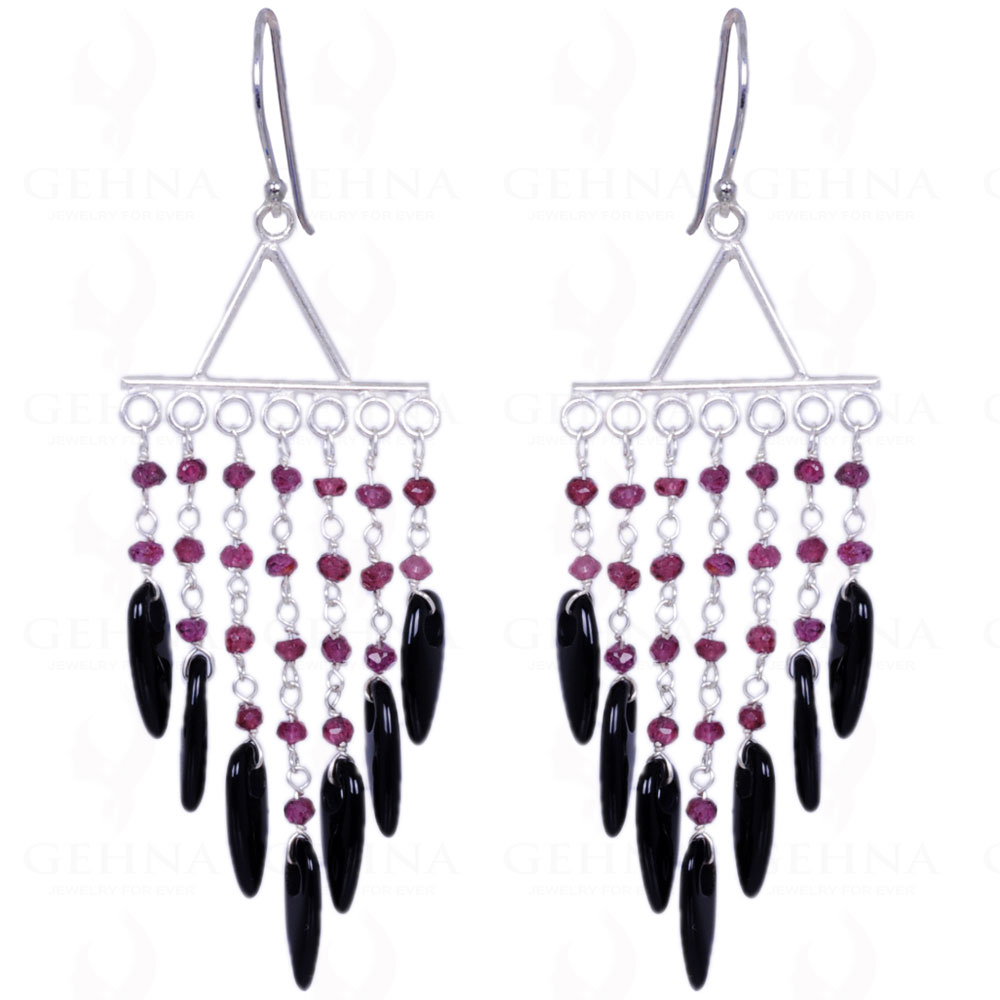 Pink Tourmaline & Black Onyx Gemstone Earrings In .925 Sterling Silver ES-1311
