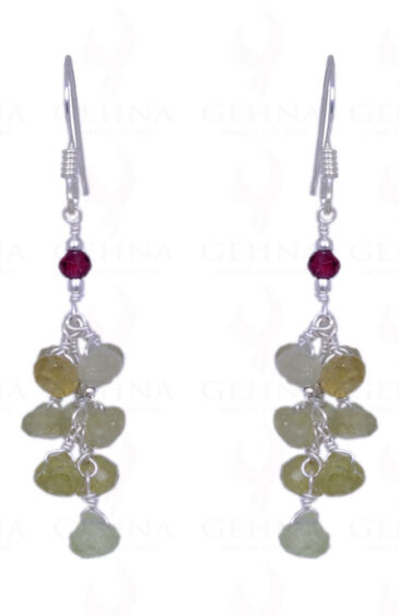 Aquamarine And Garnet Gemstone Earrings Made In .925 Sterling Silver ES-1312