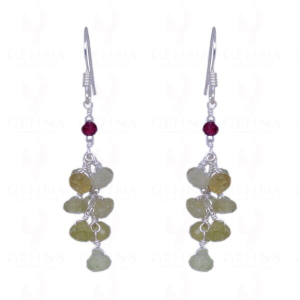 Aquamarine And Garnet Gemstone Earrings Made In .925 Sterling Silver ES-1312