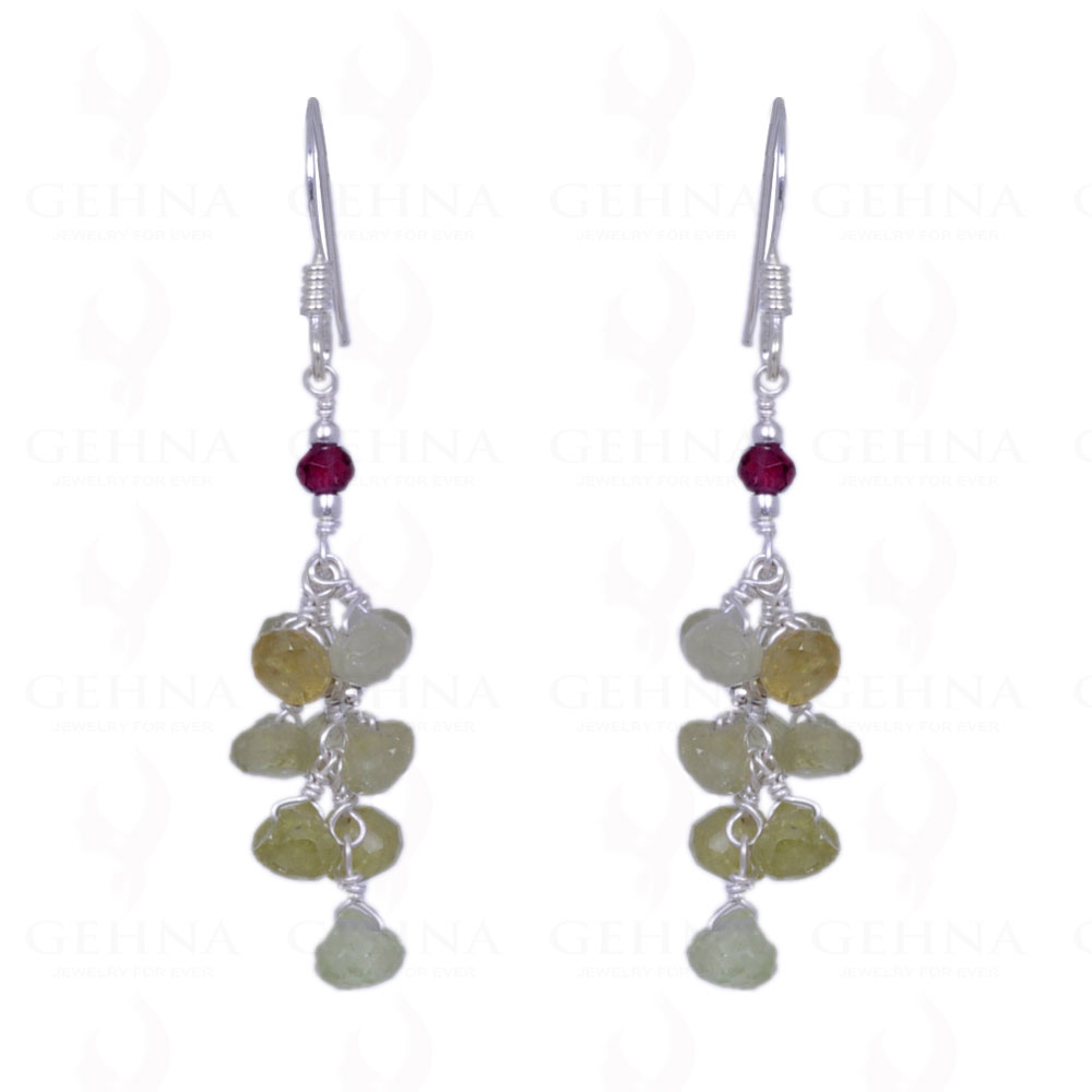 Aquamarine And Garnet Gemstone Earrings Made In .925 Sterling Silver ES-1312