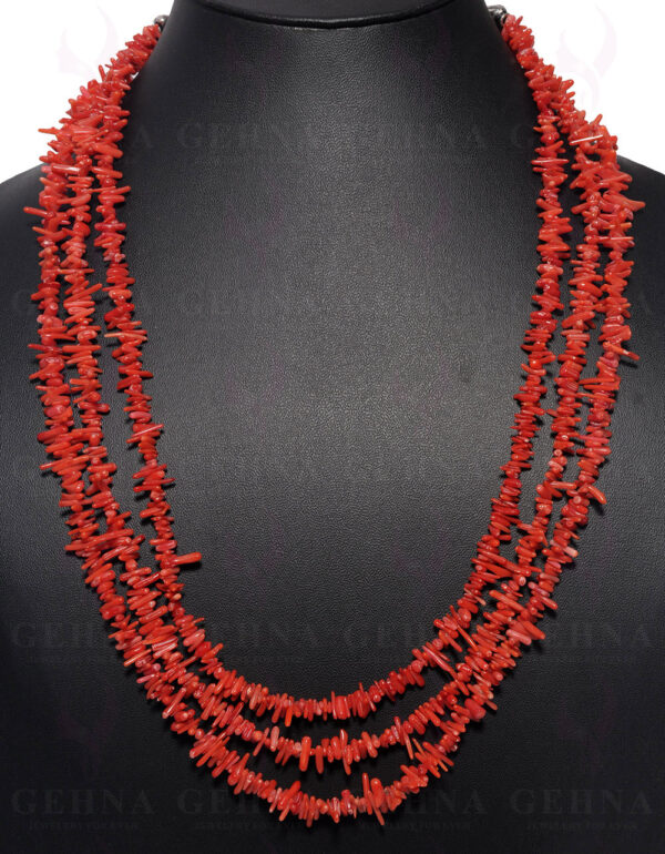 3 Rows Of Natural Coral Gemstone Necklace NP-1313