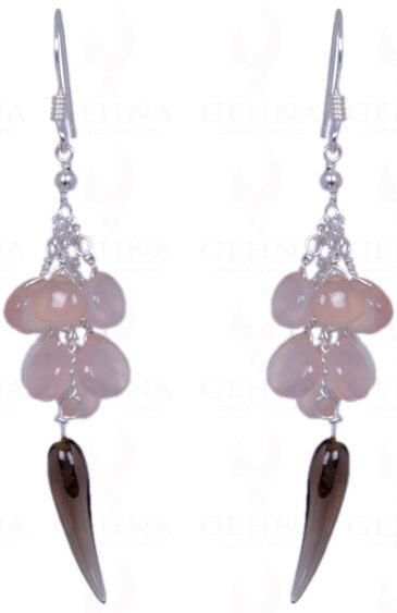 Rose Quartz & Smoky Topaz Gemstone Earrings Made In .925 Sterling Silver ES-1314