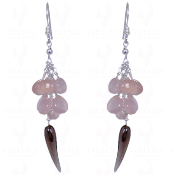 Rose Quartz & Smoky Topaz Gemstone Earrings Made In .925 Sterling Silver ES-1314