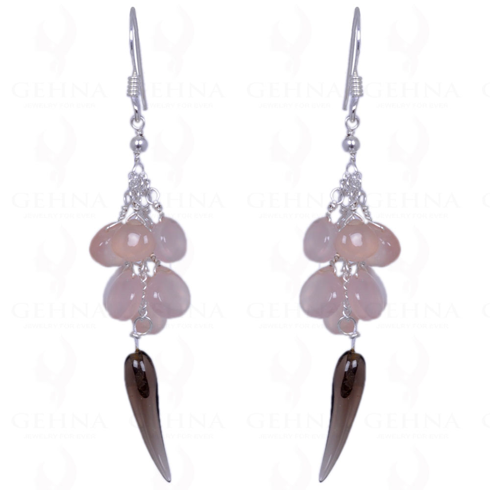 Rose Quartz & Smoky Topaz Gemstone Earrings Made In .925 Sterling Silver ES-1314