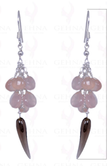 Rose Quartz & Smoky Topaz Gemstone Earrings Made In .925 Sterling Silver ES-1314