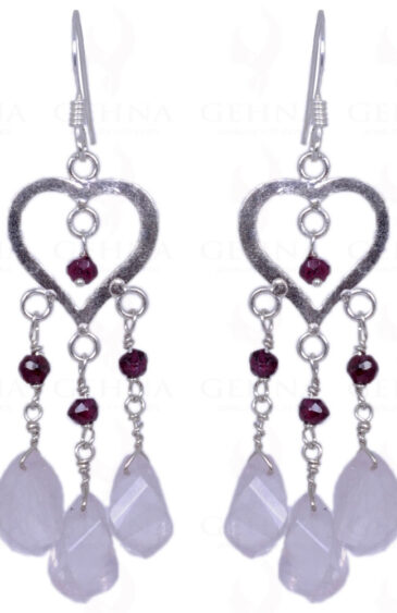 Red Garnet & Rose Quartz Gemstone Earrings Made In .925 Solid Silver ES-1318