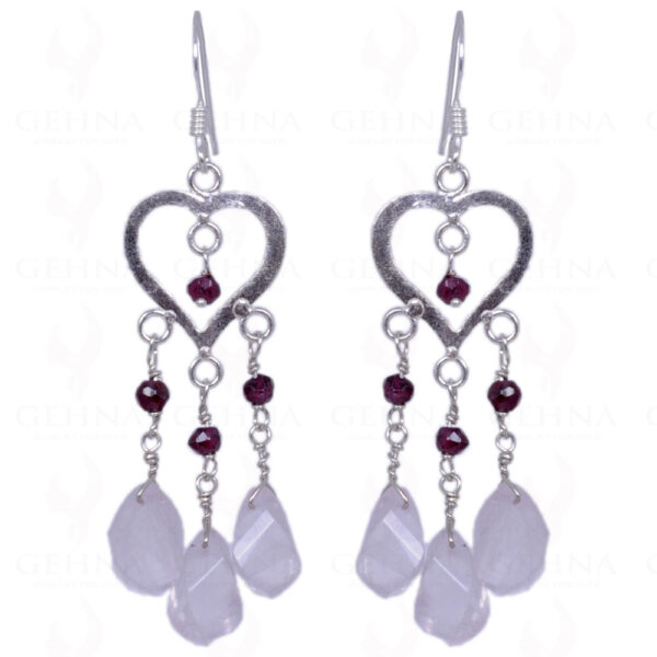 Red Garnet & Rose Quartz Gemstone Earrings Made In .925 Solid Silver ES-1318