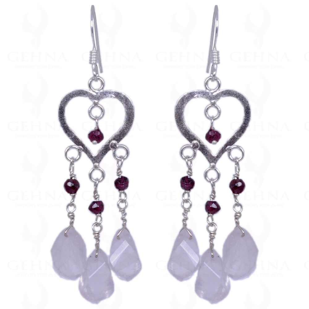 Red Garnet & Rose Quartz Gemstone Earrings Made In .925 Solid Silver ES-1318