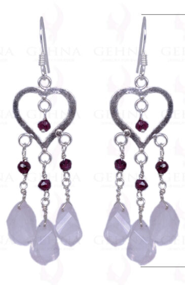 Red Garnet & Rose Quartz Gemstone Earrings Made In .925 Solid Silver ES-1318