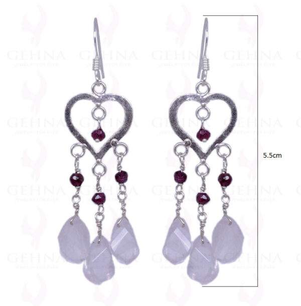 Red Garnet & Rose Quartz Gemstone Earrings Made In .925 Solid Silver ES-1318