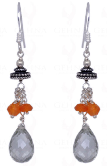 Mandarin Garnet & Green Amethyst Gemstone Earrings In .925 Silver ES-1320