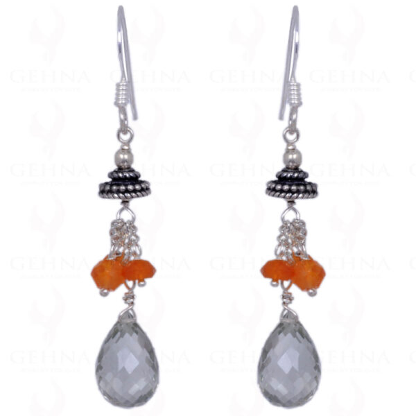 Mandarin Garnet & Green Amethyst Gemstone Earrings In .925 Silver ES-1320