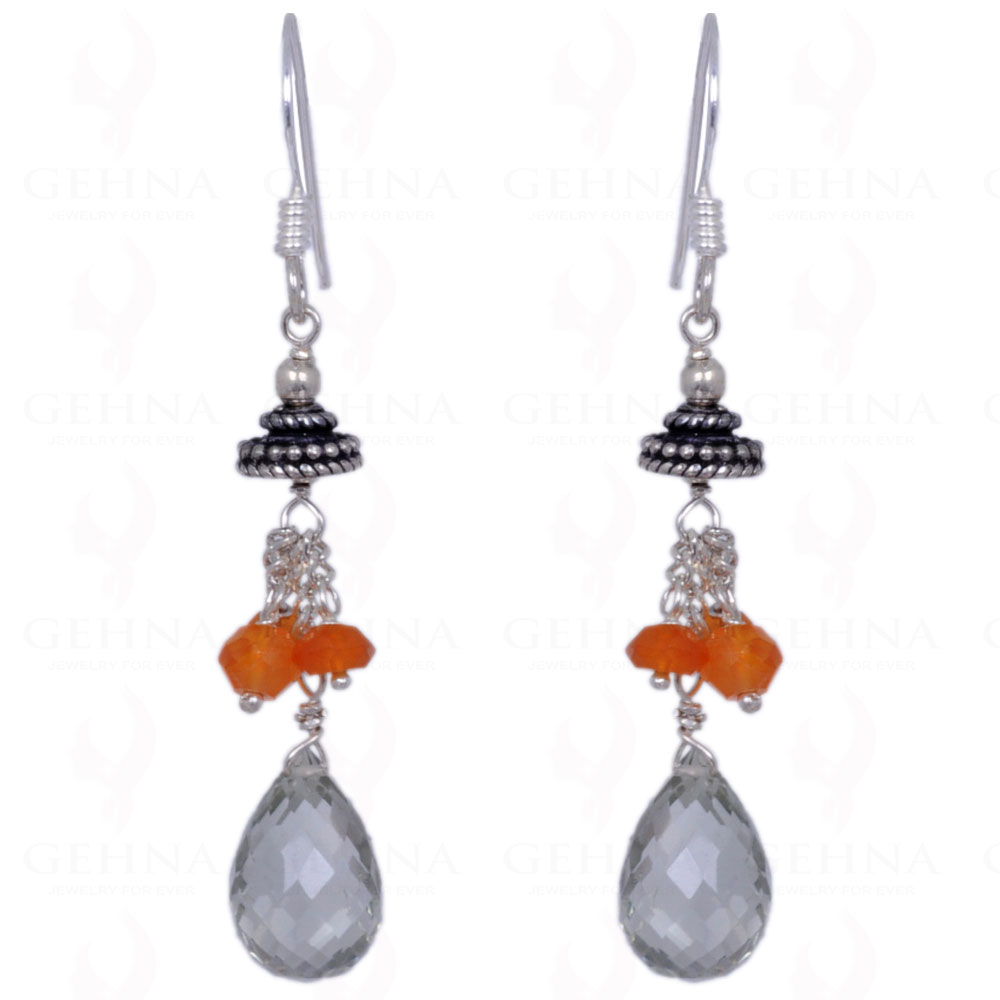 Mandarin Garnet & Green Amethyst Gemstone Earrings In .925 Silver ES-1320