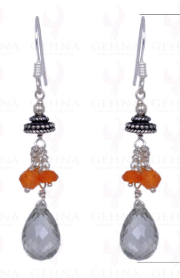 Mandarin Garnet & Green Amethyst Gemstone Earrings In .925 Silver ES-1320