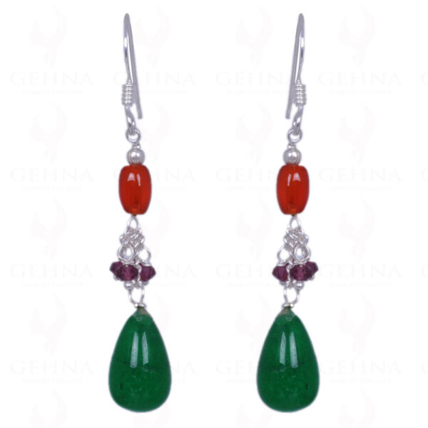 Green Onyx, Carnelian & Garnet Gemstone Earrings In .925 Sterling Silver ES-1322