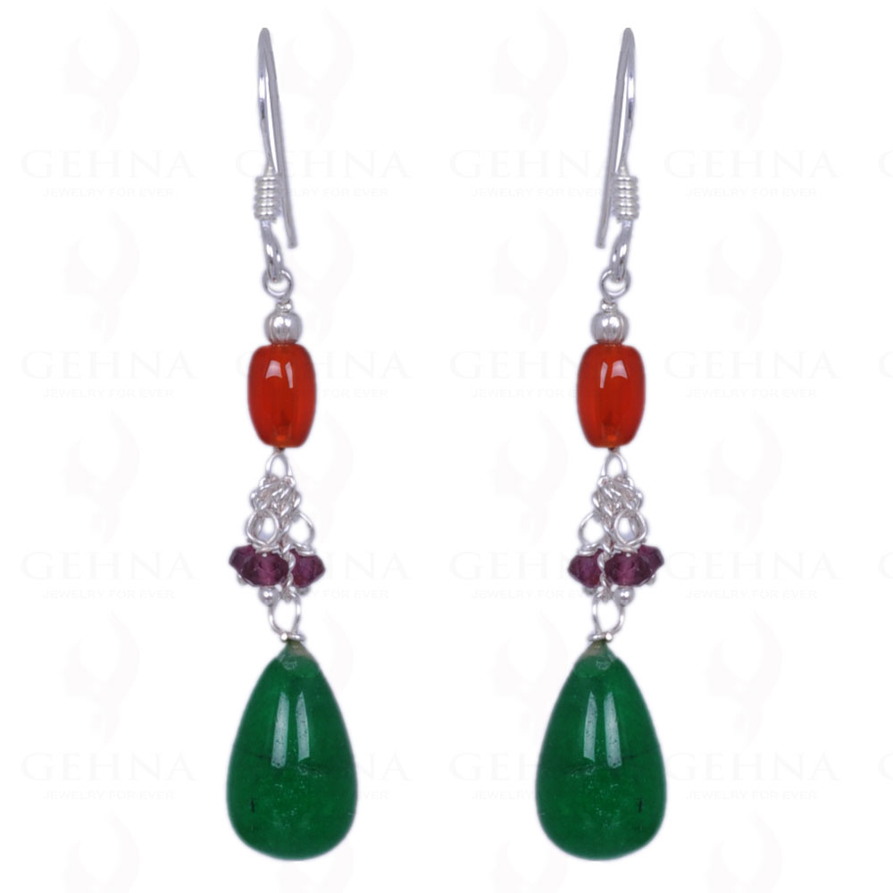 Green Onyx, Carnelian & Garnet Gemstone Earrings In .925 Sterling Silver ES-1322