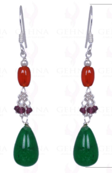 Green Onyx, Carnelian & Garnet Gemstone Earrings In .925 Sterling Silver ES-1322