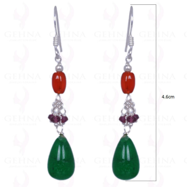 Green Onyx, Carnelian & Garnet Gemstone Earrings In .925 Sterling Silver ES-1322