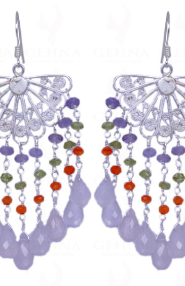 Amethyst, Carnelian, Peridot & Rose Quartz Gemstone Earrings In Silver ES-1324