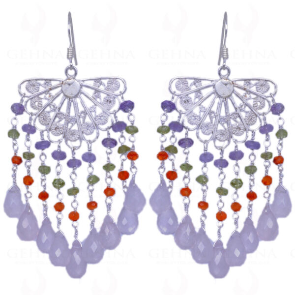 Amethyst, Carnelian, Peridot & Rose Quartz Gemstone Earrings In Silver ES-1324