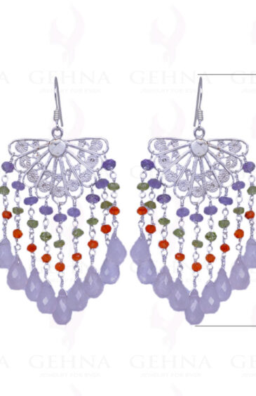 Amethyst, Carnelian, Peridot & Rose Quartz Gemstone Earrings In Silver ES-1324