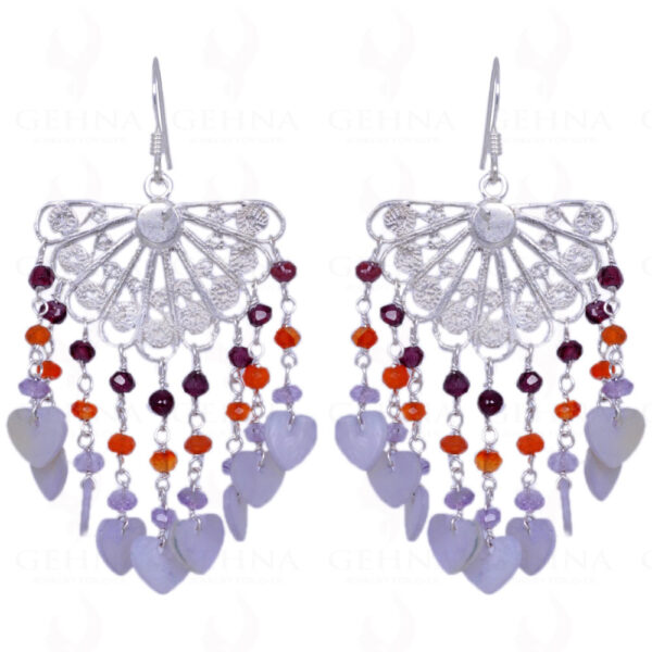 Pearl, Amethyst, Carnelian & Garnet Gemstone Earrings In .925 Silver ES-1326