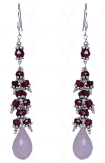 Rose Quartz & Red Garnet Gemstone Earrings Made In .925 Sterling Silver ES-1327