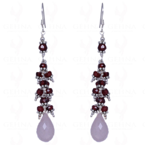 Rose Quartz & Red Garnet Gemstone Earrings Made In .925 Sterling Silver ES-1327