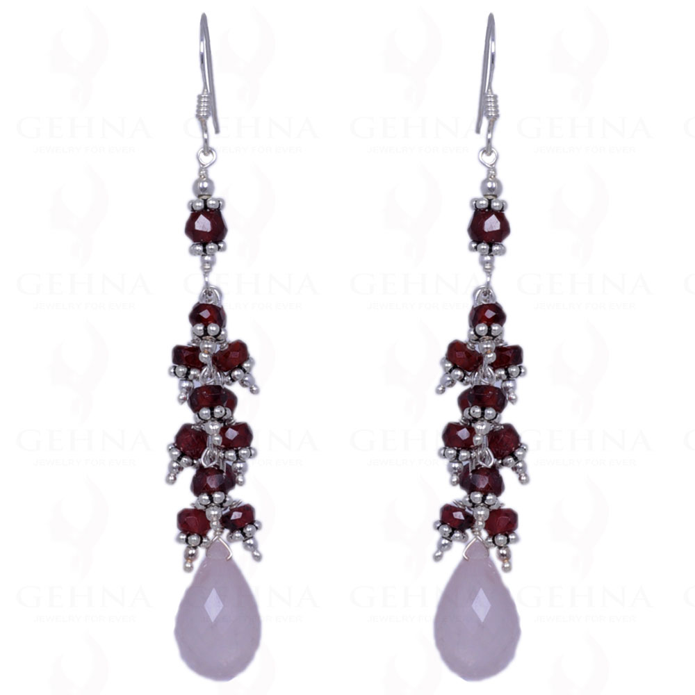 Rose Quartz & Red Garnet Gemstone Earrings Made In .925 Sterling Silver ES-1327